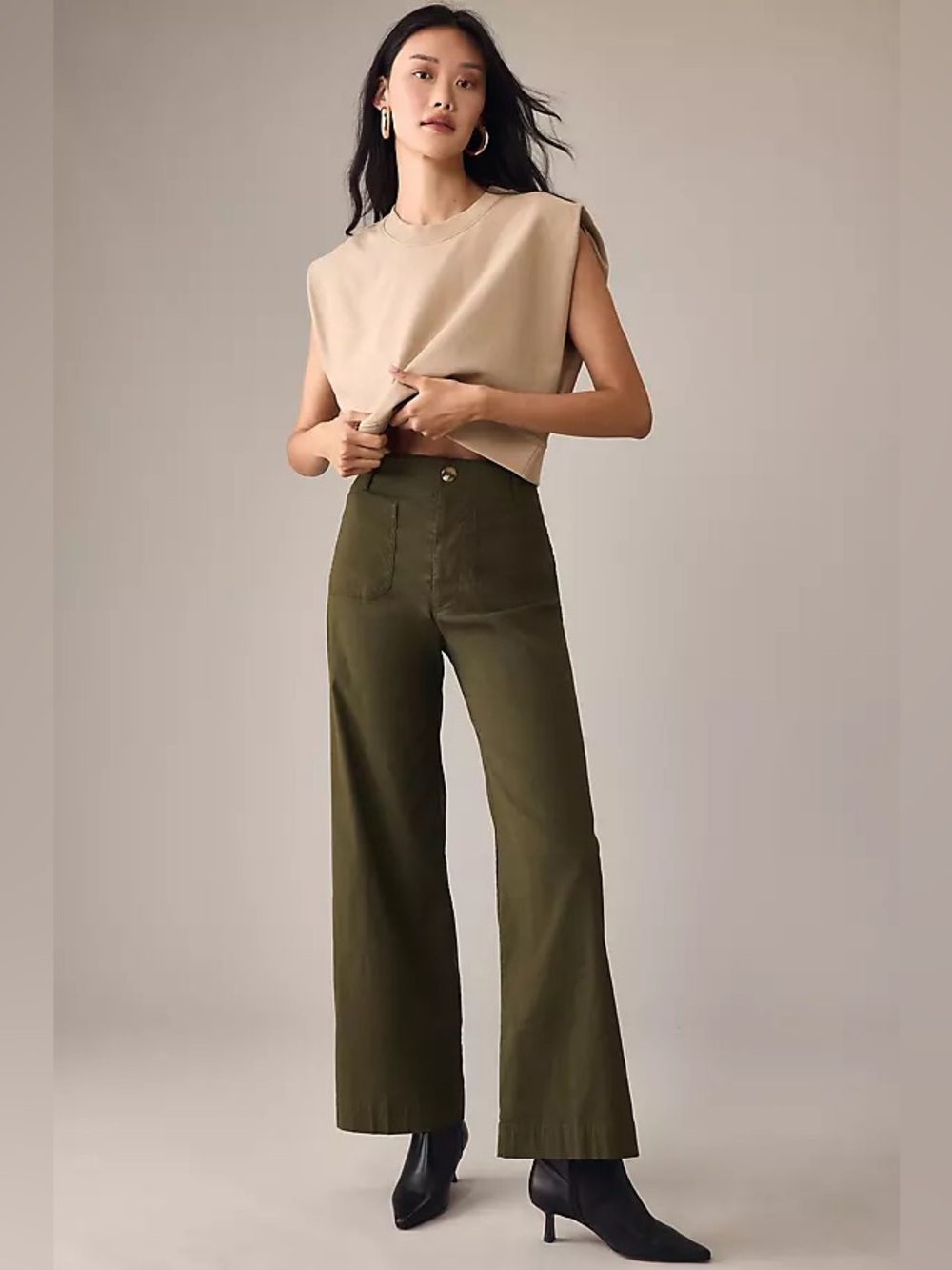 Maeve The Colette Olive Green High-Rise Wide-Leg Pants Sz30